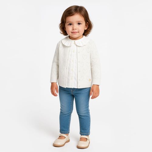 Cardigan de Bebê Menina Tricot Coração - OFF WHITE