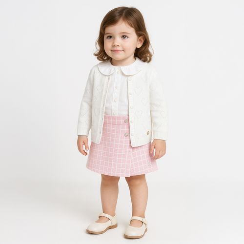 Cardigan de Bebê Menina Tricot Coração - OFF WHITE