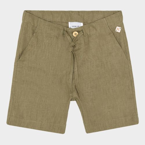 Bermuda Infantil Masculino Puro Linho Com Bolso - VERDE