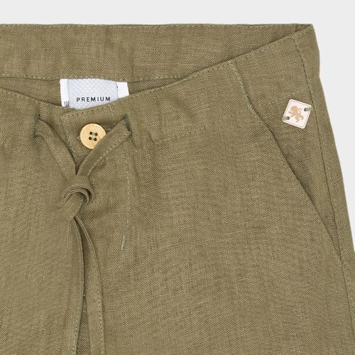Bermuda Infantil Masculino Puro Linho Com Bolso - VERDE