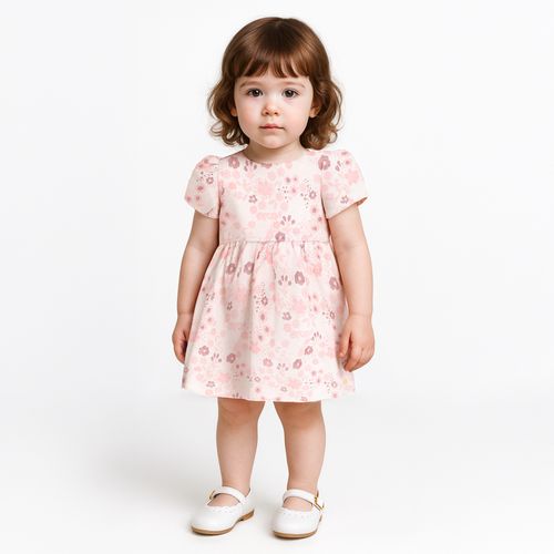 Vestido Bebê Feminino Jacquard Flowers Rose - ROSE