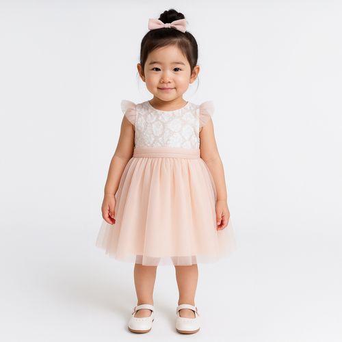 Vestido Bebê Feminino Festa Tule e Paetê - ROSE