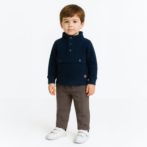 Casaco de Bebê Masculino em Microsoft com Botões Frontais - AZUL MARINHO