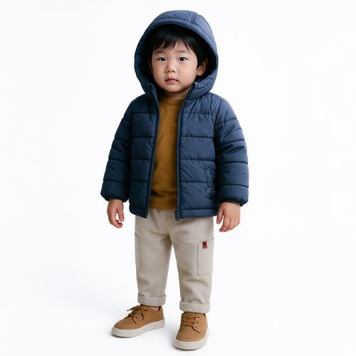Casaco de Bebê Masculino Matelassê com Capuz - AZUL