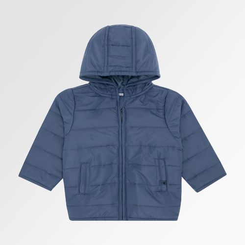 Casaco de Bebê Masculino Matelassê com Capuz - AZUL