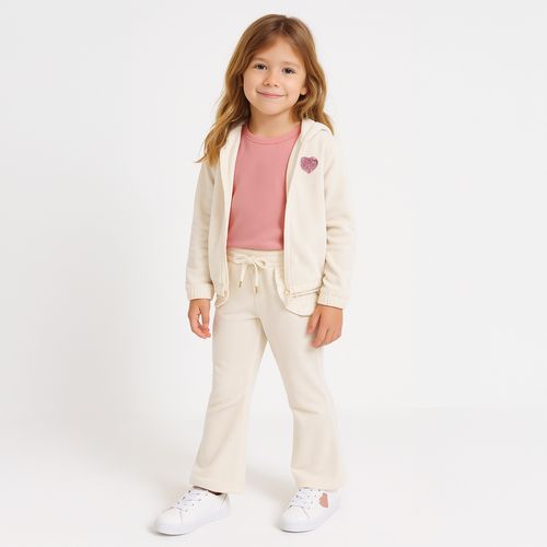 Conjunto Infantil Feminino Plush Lumini com Babados e Bordado - OFF WHITE