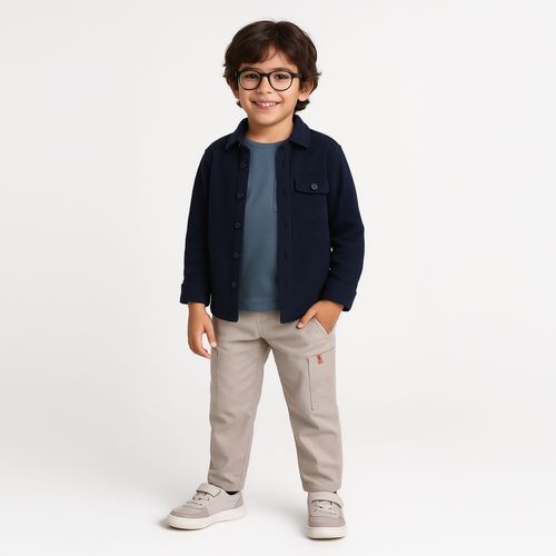 Camisa Infantil Masculina Manga Longa Malha com Bolso - AZUL MARINHO
