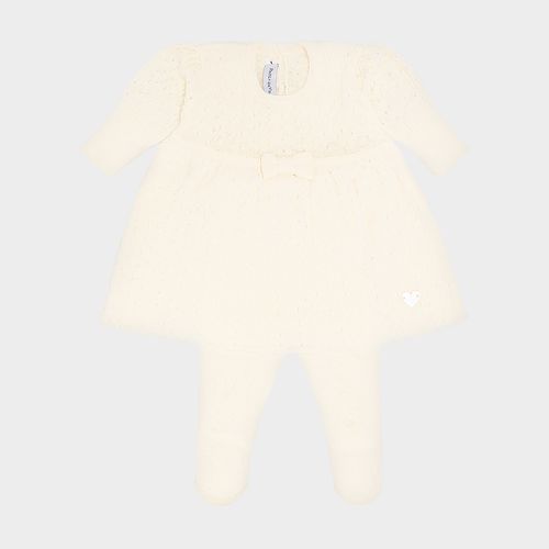 Saída de Maternidade Feminina Vestido com Manta Tricot Rendado - AMARELO