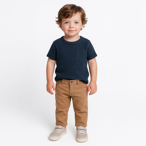 Camiseta de Bebê Masculina Manga Curta Tricot com Bolso - INDIGO BLUE