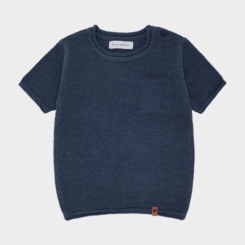 Camiseta de Bebê Masculina Manga Curta Tricot com Bolso - INDIGO BLUE