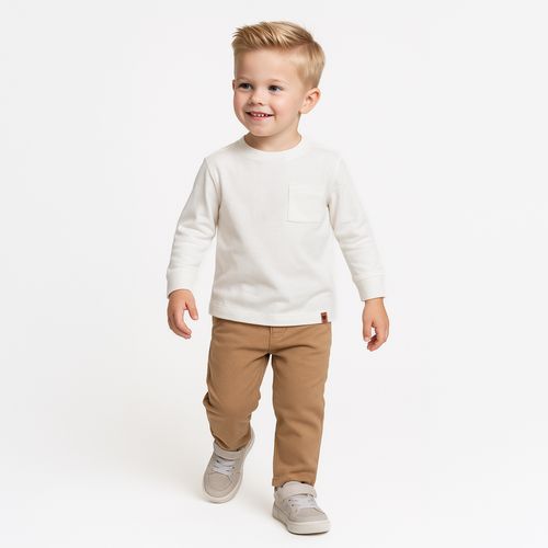 Camiseta de Bebê Masculina Manga Longa Malhão Pima - OFF WHITE