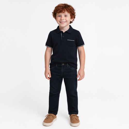Camiseta Polo Infantil Masculina Interlock Pima - AZUL MARINHO