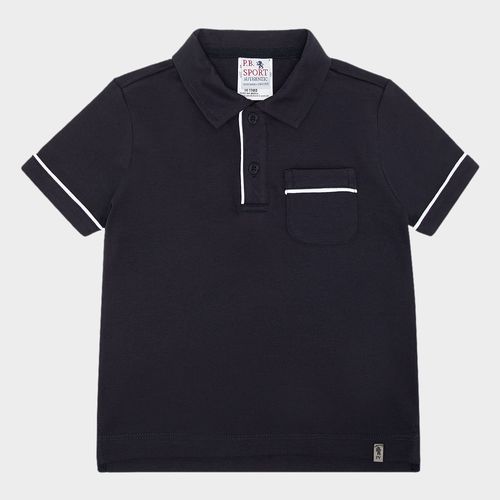 Camiseta Polo Infantil Masculina Interlock Pima - AZUL MARINHO