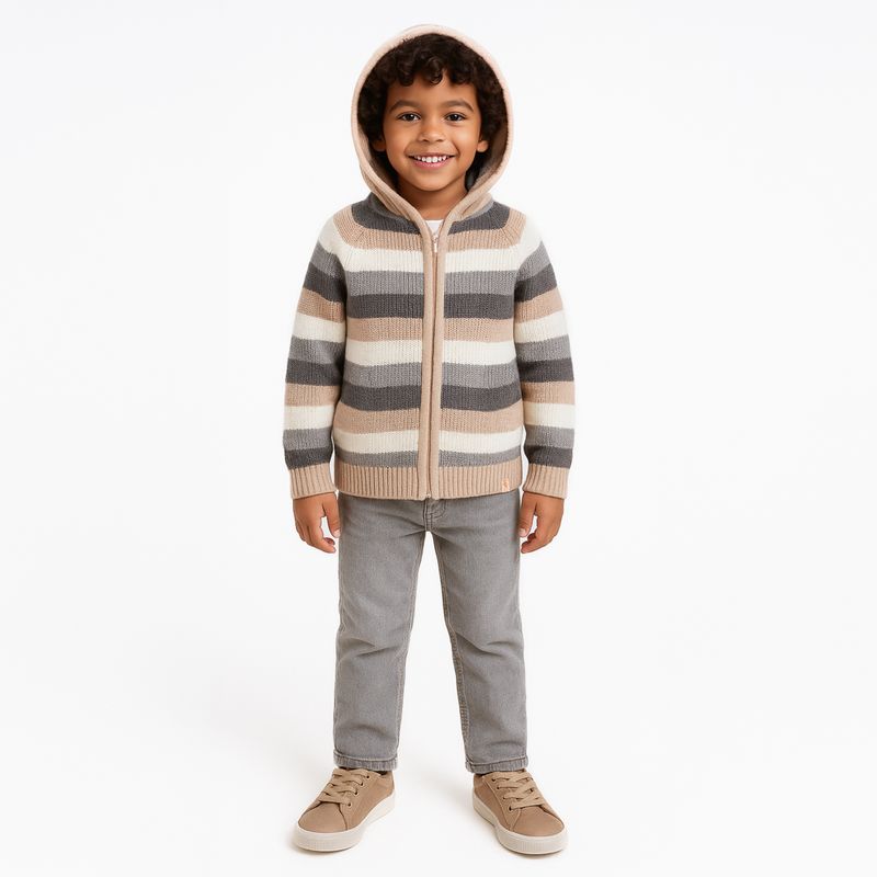 Blusa Infantil Masculino Tricot Listrada - BEGE_08.01.0188_1047_1