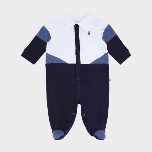 Macacão Bebê Masculino Polo Piquet Com Recortes - AZUL