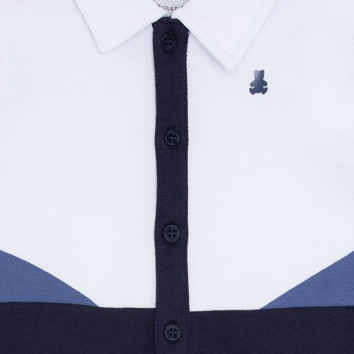 Macacão Bebê Masculino Polo Piquet Com Recortes - AZUL