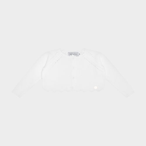 Bolero de Bebê Feminino Tricot Ponto Arroz - BRANCO