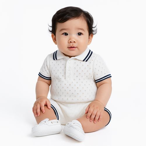 Conjunto de Bebê Masculino Textura com Frisos - NATURAL