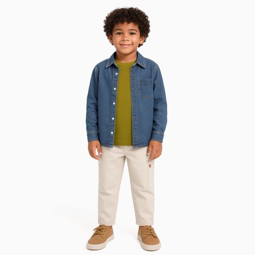 Camisa Infantil Masculino Jeans Bozzi - AZUL