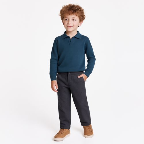 Blusa Infantil Masculino em Tricot com Gola Polo - AZUL PROFUNDO