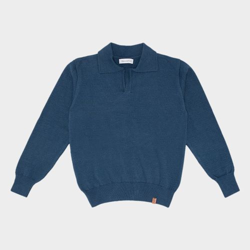 Blusa Infantil Masculino em Tricot com Gola Polo - AZUL PROFUNDO