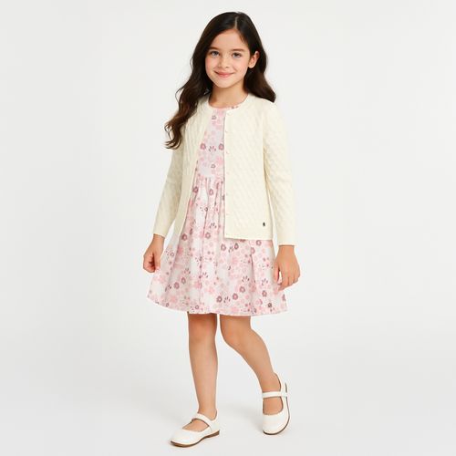 Cardigan Infantil Feminino Tricot Ponto em Relevo - OFF WHITE