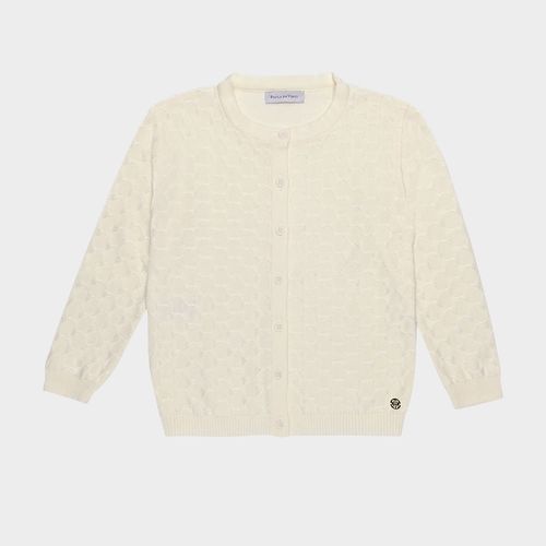 Cardigan Infantil Feminino Tricot Ponto em Relevo - OFF WHITE