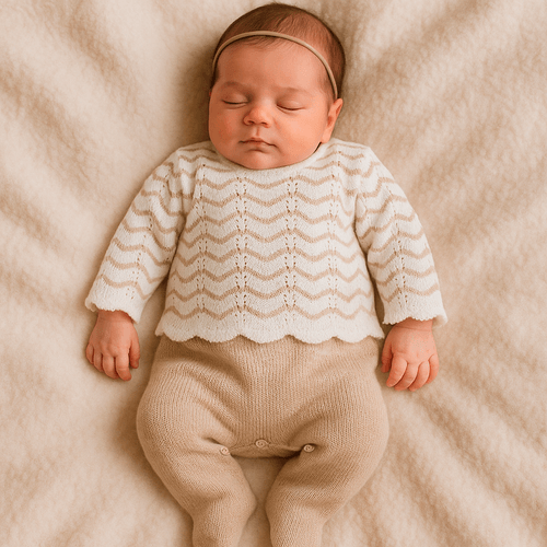 Conjunto de Bebê Feminino Jardineira com casaco em ondas Crochet - SISAL