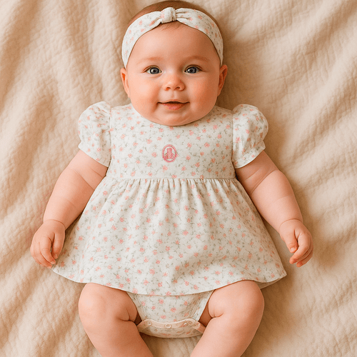 Macacão Vestido de Bebê Feminino em Malha Egípcia Estampa Floral Rose - ROSE