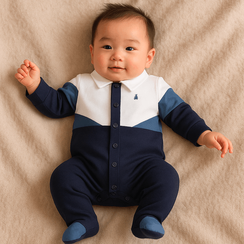 Macacão Bebê Masculino Polo Piquet Com Recortes - AZUL