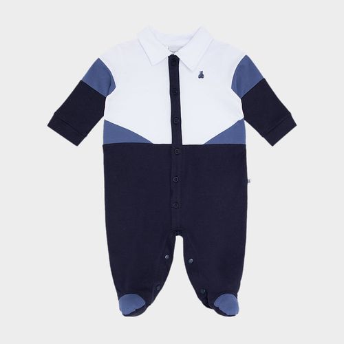 Macacão Bebê Masculino Polo Piquet Com Recortes - AZUL
