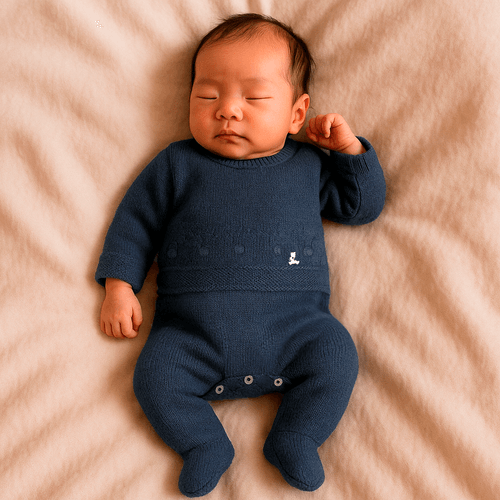 Macacão de Bebê Unissex com Blusa Falsa em Losango e Pipoca - INDIGO BLUE