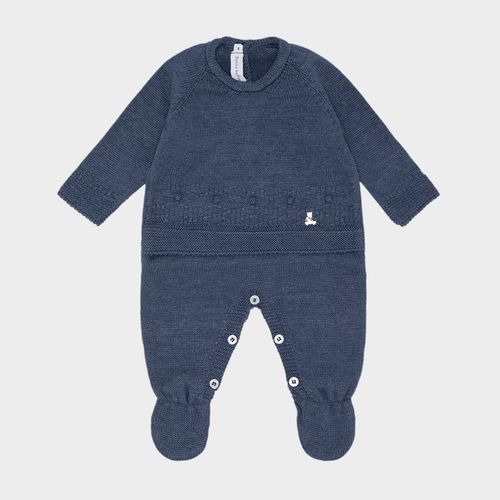 Macacão de Bebê Unissex com Blusa Falsa em Losango e Pipoca - INDIGO BLUE