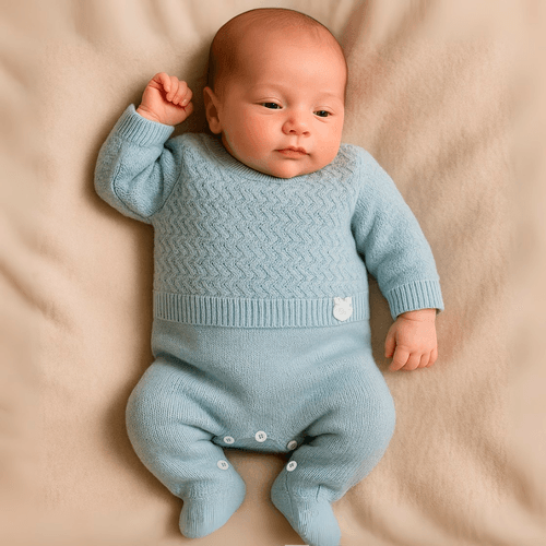 Macacão Bebê Feminino Blusa Falsa Tijolinho - AZUL MESCLA