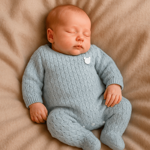Macacão de Bebê Feminino em Tricot com Ponto Colmeia - MESCLA AZUL