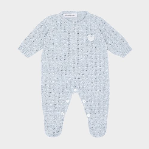 Macacão de Bebê Feminino em Tricot com Ponto Colmeia - MESCLA AZUL