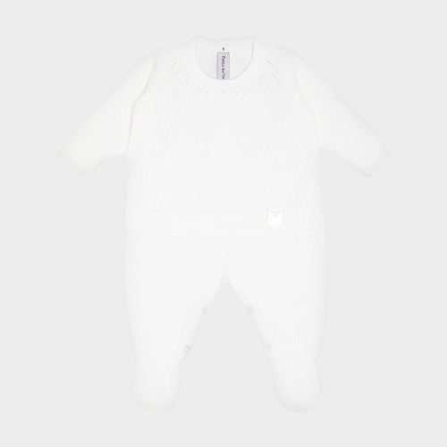 Conjunto Xale Bebê Feminino Macacão e Blusa Falsa - BRANCO