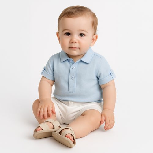 Conjunto de Bebê Masculino Puro Linho com Bermuda em Sarja - AZUL BEBE