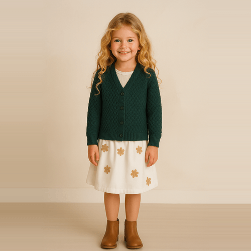 Cardigan Infantil Feminino Tricot Ponto Concha - VERDE