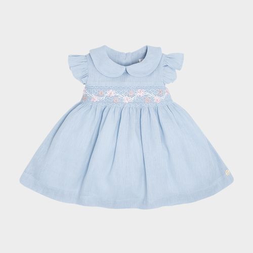 Vestido Bebê Feminino Puro Linho - AZUL