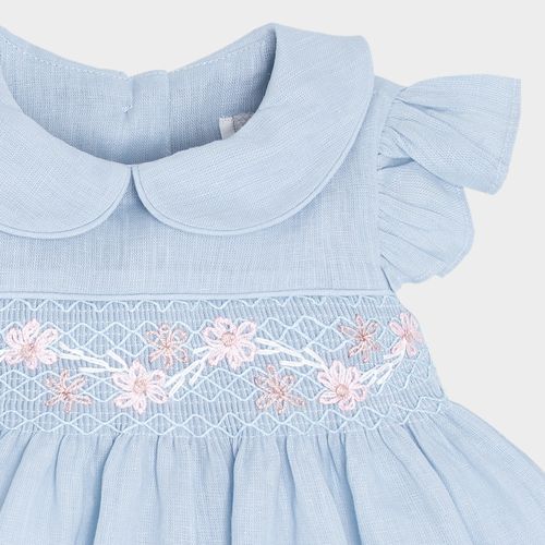 Vestido Bebê Feminino Puro Linho - AZUL