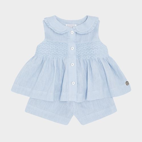 Conjunto Bebê Feminino Puro Linho - AZUL