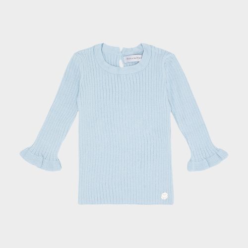Blusa Bebê Feminina Canelada Manga Longa com Babados - AZUL BEBE