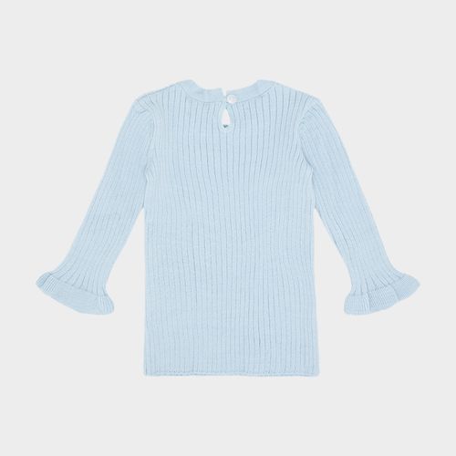 Blusa Bebê Feminina Canelada Manga Longa com Babados - AZUL BEBE