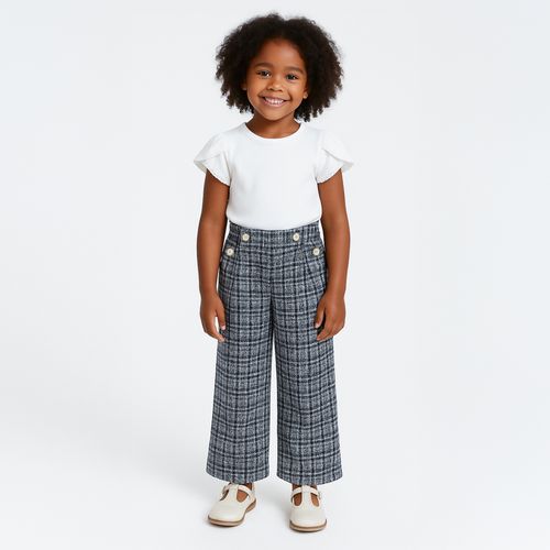 Calça Infantil Feminina Tweed com Botões - AZUL MARINHO