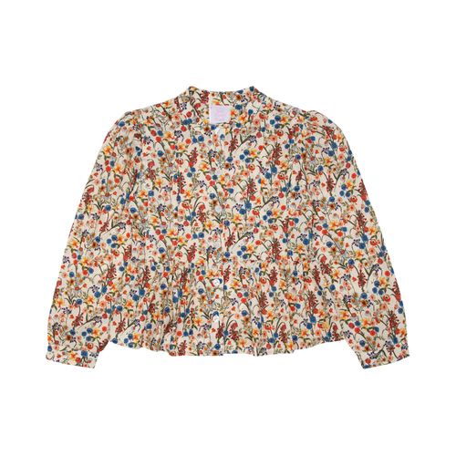 Bata Infantil Feminina Manga Longa Algodão Egípcio Fio 60 Floral Color - OFF WHITE