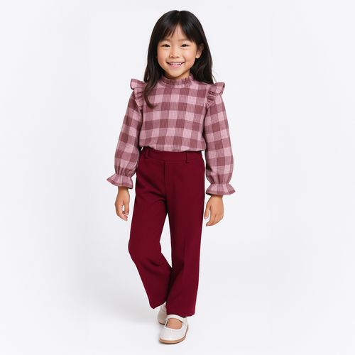 Bata Infantil Feminina Manga Longa Xadrez Flanelada - ROSA