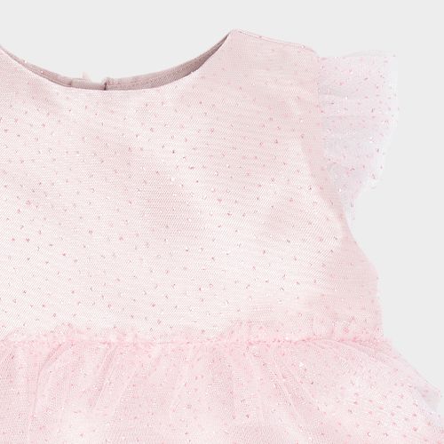 Vestido Bebê Feminino Tule com Babados e Glitter - ROSA