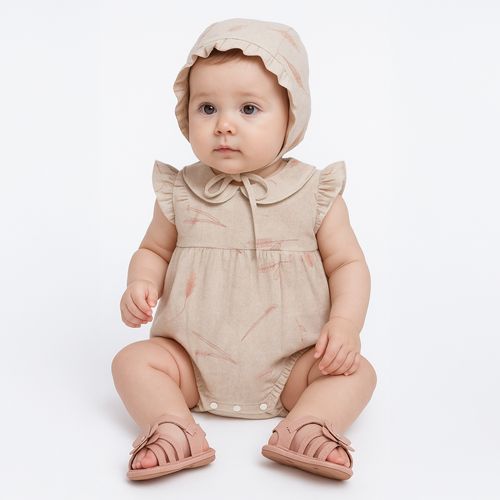 Romper de Bebê Feminino Linho Bordado - CRU