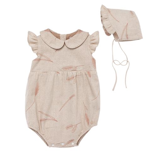 Romper de Bebê Feminino Linho Bordado - CRU